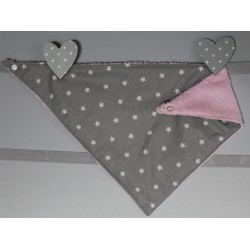 Bavoir Foulard étoiles gris sur rose